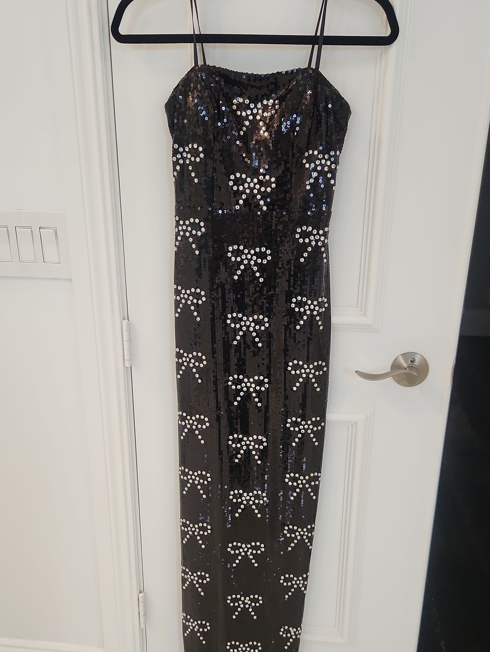 Black Sequin Bow-Embellished Slip Dress